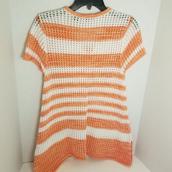 Jeanne Pierre Top M Women's Orange & White Striped Crochet Knit - Picture 2 of 5